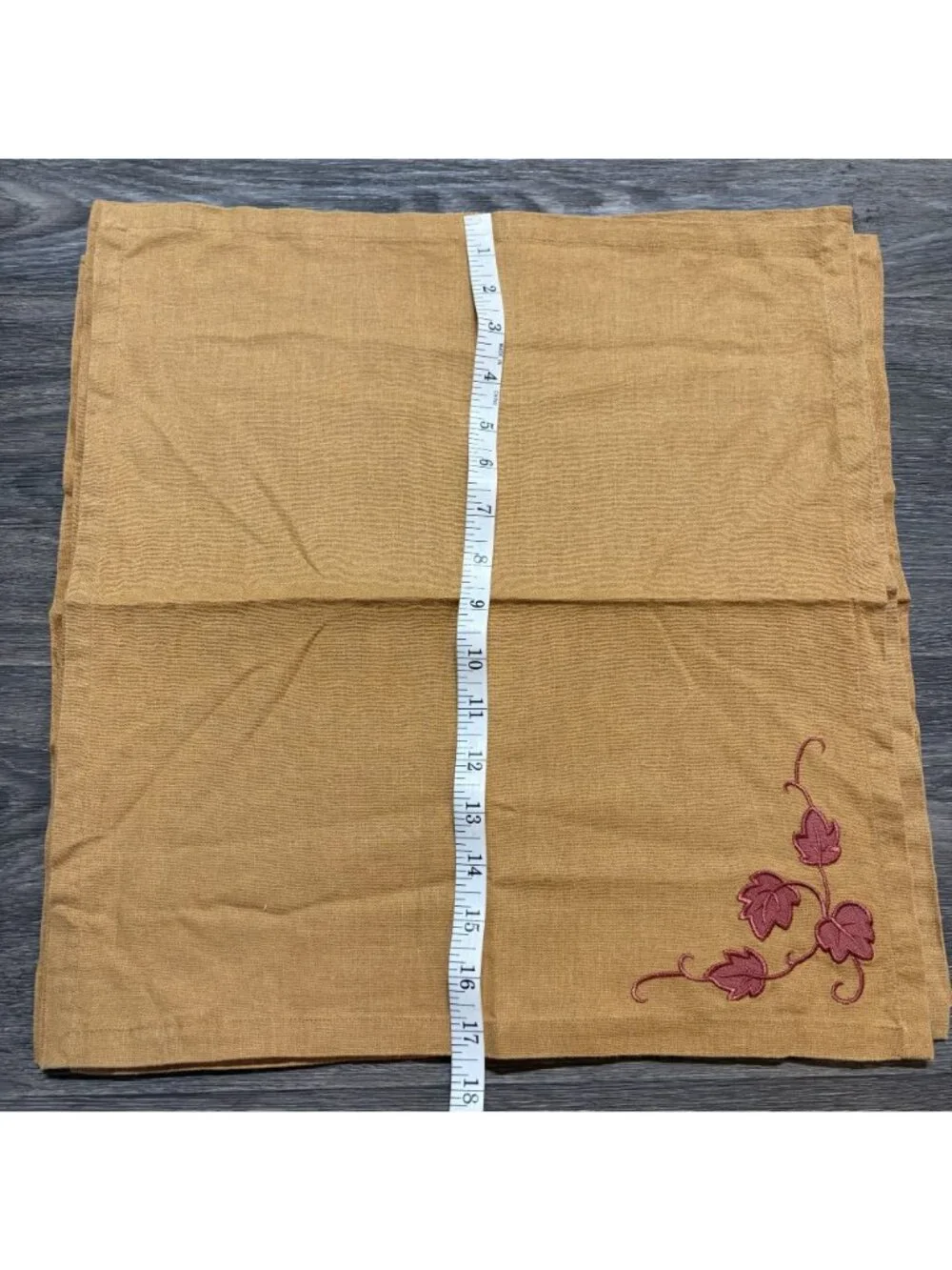 Set 4 Embroidered Linen Blend Napkins Red Leaf Design Harvest Thanksgiving Fall